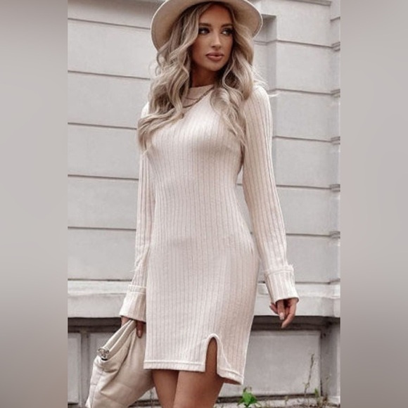 Never Alone Ribbed Knit Crewneck Bodycon Mini Dress - Picture 3 of 4